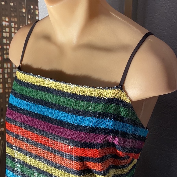 WAYF - NWT - dress: 🌈 striped sequin overlay mini w adj. straps, blk lining - L - Picture 10 of 16